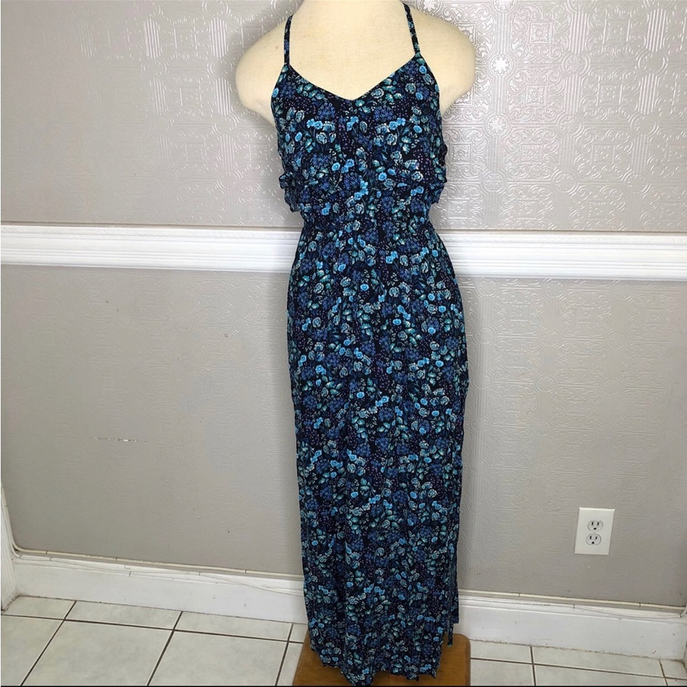 Lc Lauren Conrad Blue Floral Spaghetti-Strap Maxi Dress XS